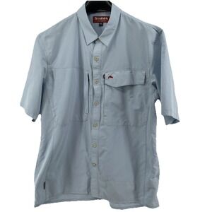 Simms Fishing Shirt Men's XL  Blue Short Sleeve Button Up Pockets